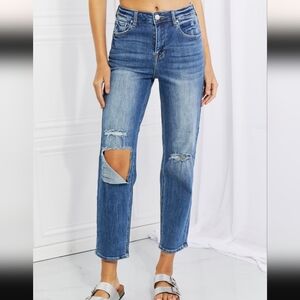 Risen Relaxed Boyfriend Jeans in Distressed Blue